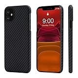 pitaka MagEZ Case, ultradünn, magnetische Hülle für iPhone 11 (6,1') Handyhülle aus Aramidfaser, Schutzhülle, stoßfest, schlank, Ultraleicht, robust, stabil-Schwarz/Grau (Köperbindung)