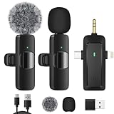 HMKCH Kabelloses Lavalier Mikrofon für iPhone/Android Telefon/Kamera/Computer/Laptop, Professionelles Dual Ansteckmikrofon mit USB-C/3,5 mm/USB-Stecker für Videoaufzeichnung, Vlog, YouTube, TikTok