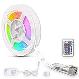 B.K.Licht - LED Strip Silikon 3 m mit Fernbedienung, buntes RGB Licht, dimmbar, LED Streifen, LED Leiste, LED deko, Gaming Deko, LED Band, LED Lichtleiste, LED Lichtband, 300x1x0,2 cm, Weiß