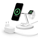 Belkin BoostCharge Pro drahtloses 3-in-1-Ladegerät mit MagSafe für iPhone 15, 14, 13, 12 + Apple Watch + AirPods (Magsafe Ladestation lädt iPhone 14-Modelle magnetisch mit bis zu 15 W auf) - Weiß