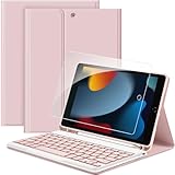 EasyAcc Tastatur Hülle Kompatibel mit iPad 10.2 Zoll (9/8/7 Generation-2021/2020/2019) mit Schutzfolie, [QWERTZ Deutsches], Abnehmbar Tastatur Schutzhülle mit Pencil Halter, Rose Gold