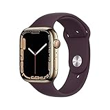 Apple Watch Series 7 (GPS + Cellular, 45mm) Smartwatch - Edelstahlgehäuse Gold, Sportarmband Dunkelkirsch - Regular. Fitnesstracker, Blutsauerstoff und EKGApps, Always-On Retina Display, Wasserschutz