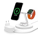 Belkin drahtloses MagSafe 3-in-1-Ladegerät, MagSafe ladestation 15 W, schnelles Laden für das iPhone und die AppleWatch, Laden der AirPods, Ladestation für iPhone 16, 15, 14, 13, Apple Watch, AirPods