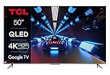 TCL 50C739 50 Zoll (126cm) QLED Fernseher, 4K UHD, Google TV, HDR Premium, 4K HDR Pro, 60Hz Motion Clarity, Dolby Vision & Atmos, ONKYO Sound, Sprachsteuerung, Metallgehäuse, Alexa kompatibel