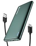 Coolreall Power Bank 10000mAh, Schlank & Leicht Handy Externer Akku mit USB C (Eingang & Ausgang), 2 USB Ausgängen und Mirco USB Eingängen, Powerbank für iPhone, Samsung Galaxy, Huawei, Xiaomi, iPad