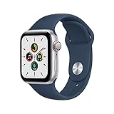 Apple Watch SE (1. Generation) (GPS + Cellular, 40mm) Smartwatch - Aluminiumgehäuse Silber, Sportarmband Abyssblau - Regular. Fitness-und Aktivitätstracker, Herzfrequenzmesser, Wasserschutz