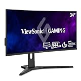 Viewsonic VX3418-2KPC 86,4 cm (34 Zoll) Curved Gaming Monitor (UWQHD, Adaptive Sync, 1 ms, 144 Hz, HDMI, DP, geringer Input Lag, Lautsprecher, höhenverstellbar) Schwarz