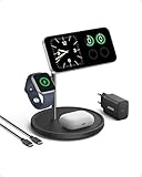 Anker MagGo 3-in-1 Kabellose Ladestation, 15W kabelloser Ladeständer, MagSafe-kompatibel, Qi2-zertifiziert, für iPhone 16/15/14/13 Serie, AirPods Pro, Apple Watch Ultra (Mit USB-C Netzteil und Kabel)