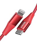 Anker Powerline+ II USB C auf Lightning Kabel, 90cm lang, Nylon-umflochtenes Ladekabel für iPhone 13/13 Pro/12 Pro Max/12/11/X/XS/XR/8 Plus, unterstützt Power Delivery, für Typ-C Ladegeräte (Rot)