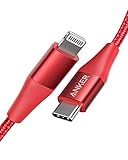 Anker Powerline+ II USB C auf Lightning Kabel, 90cm lang, Nylon-umflochtenes Ladekabel für iPhone 13/13 Pro/12 Pro Max/12/11/X/XS/XR/8 Plus, unterstützt Power Delivery, für Typ-C Ladegeräte (Rot)