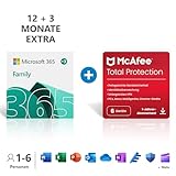 Microsoft 365 Family 12+3 Monate Abonnement | 6 Nutzer | Mehrere PCs/Macs, Tablets/mobile Geräte |Download Code + McAfee Total Protection |6 Geräte |12 Monate Abonnement | Download Code