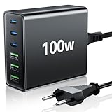 FINIBO USB C Ladegerät Mehrfach: 100W 6-Port Schnellladegerät mit USB-C und USB-A, Tragbarer USB C Wall Charger für MacBook, ipad and Smartphones