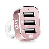 tizi Turbolader 3X MEGA (7,2A, Roségold Edition), 3-Fach USB-Auto-Ladegerät mit hochwertigem Alukopf