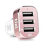 tizi Turbolader 3X MEGA (7,2A, Roségold Edition), 3-Fach USB-Auto-Ladegerät mit hochwertigem Alukopf