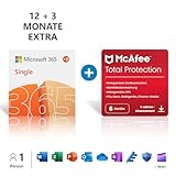 Microsoft 365 Single 12+3 Monate Abonnement | 1 Nutzer | Mehrere PCs/Macs, Tablets und mobile Geräte | Download Code + McAfee Total Protection | 6 Geräte | 12 Monate Abonnement | Download Code