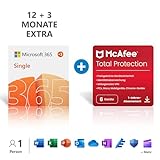 Microsoft 365 Single 12+3 Monate Abonnement | 1 Nutzer | Mehrere PCs/Macs, Tablets und mobile Geräte | Download Code + McAfee Total Protection | 6 Geräte | 12 Monate Abonnement | Download Code