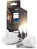 Philips Hue White E14 LED Lampen in Tropfenform 2-er Pack (470 lm), dimmbare LED Leuchtmittel für das Hue Lichtsystem mit warmweißem Licht, smarte Lichtsteuerung über Sprache und App