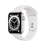 Apple Watch Series 6 (GPS + Cellular, 44 mm) Edelstahlgehäuse Silber, Sportarmband Weiß
