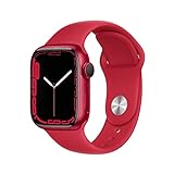 Apple Watch Series 7 (GPS, 41mm) Smartwatch - Aluminiumgehäuse PRODUCT(RED), Sportarmband PRODUCT(RED) - Regular. Fitnesstracker, Blutsauerstoff und EKGApps, Always-On Retina Display, Wasserschutz