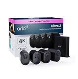 Arlo Ultra 2 Überwachungskamera Aussen WLAN, Kabellos, 4er Set, 4K UHD Qualitätsprodukt, 180° Sichtfeld, Spotlight, Farb-Nachtsicht, Bewegungsmelder, Alarm Sirene + mit Arlo Secure Testzeitraum