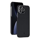 pitaka Ultradünne Hülle für iPhone 13 Pro Leichte Handyhülle aus 600D Aramidfaser Kratzfeste und Haltbare Schutzhülle Minimalismus [Air Case] Schwarz/Grau