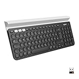 Logitech K780 Kabellose Tastatur, Bluetooth & 2.4 GHz Verbindung, Multi Device & Easy-Switch Feature, Integrierte Halterung, PC/Mac/Tablet/Smartphone, Deutsches QWERTZ-Layout - Dunkelgrau/Weiß