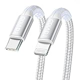 RAVIAD USB C auf Lightning Kabel 1M MFi Zertifiziert Power Delivery USB C Lightning Ladekabel Nylon iPhone Kabel Kompatibel für iPhone 13 12 11 Pro Max Mini SE 2020 XR XS X 8 8 Plus 7 6s 6 - Silber