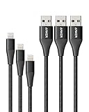 Anker Powerline+ II Lightning Ladekabel für iPhone, MFi Zertifiziert für iPhone 11/11 Pro/11 Pro Max/Xs/XS Max/XR/X/8/8 Plus/7, 3er-Pack, in Schwarz (0,9m; 1,8m; 3m)