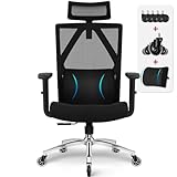 Daccormax Bürostuhl, Ergonomisch, bequem Chefsessel aus Netzstoff, VerstellbarerLordosenstütze,Kopfstütze,Armlehnen,Wippfunktion,Schreibtischstuhl Computerstuhl Home Office Chair bis 200kg