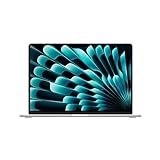 Apple 2024 15' MacBook Air Laptop mit M3 Chip: 15,3' Liquid Retina Display, 8 GB gemeinsamer Arbeitsspeicher, 256 GB SSD Speicher, beleuchtete Tastatur, 1080p FaceTime HD Kamera, Touch ID, Silber