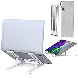 Yukkary Laptop Ständer, 4-Stufe Aluminium Stand, Tragbar Höhenverstellbarer Belüfteter Notebook Ständer Kompatibel mit MacBook Pro Air, Lenovo, Dell, 7 bis 15,6 '' Laptops Tablet, Silber