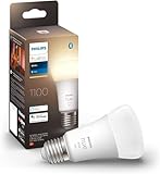 Philips Hue White E27 LED Lampe (1.100 lm), dimmbares LED Leuchtmittel für das Hue Lichtsystem mit warmweißem Licht, smarte Lichtsteuerung über Sprache und App