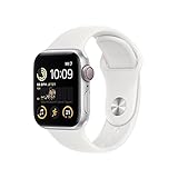 Apple Watch SE (2. Generation) (GPS + Cellular, 40mm) Smartwatch - Aluminiumgehäuse Silber, Sportarmband Weiß - Regular. Fitness-und Schlaftracker, Unfallerkennung, Herzfrequenzmesser