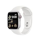 Apple Watch SE (2. Generation) (GPS + Cellular, 40mm) Smartwatch - Aluminiumgehäuse Silber, Sportarmband Weiß - Regular. Fitness-und Schlaftracker, Unfallerkennung, Herzfrequenzmesser