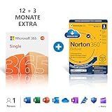 Microsoft 365 Single | 12+3 Monate, 1 Nutzer | PCs/Macs & mobile Geräte | Aktivierungscode per E-Mail + NORTON 360 Deluxe | 15 Monate mit Automatischer Verlängerung, 5 Geräte |