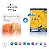 Microsoft 365 Single | 12+3 Monate, 1 Nutzer | PCs/Macs & mobile Geräte | Aktivierungscode per E-Mail + NORTON 360 Deluxe | 15 Monate mit Automatischer Verlängerung, 5 Geräte |