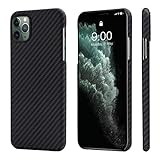 pitaka MagEZ Case, ultradünn, magnetische Hülle für iPhone 11 Pro (5,8') Handyhülle aus Aramidfaser, Schutzhülle, stoßfest, schlank, Ultraleicht, robust, stabil-Schwarz/Grau (Köperbindung)