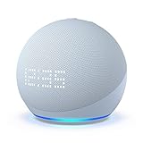 Echo Dot mit Uhr (5. Gen., 2022) | Smarter WLAN- und Bluetooth-Lautsprecher mit Uhr und Alexa und mit gigantischem, sattem Klang | Graublau