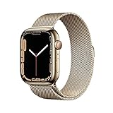 Apple Watch Series 7 (GPS + Cellular, 45mm) Smartwatch - Edelstahlgehäuse Gold, Milanaise Armband Gold. Fitnesstracker, Blutsauerstoff und EKGApps, Always-On Retina Display, Wasserschutz