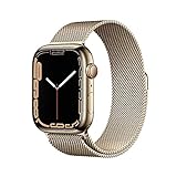 Apple Watch Series 7 (GPS + Cellular, 45mm) Smartwatch - Edelstahlgehäuse Gold, Milanaise Armband Gold. Fitnesstracker, Blutsauerstoff und EKGApps, Always-On Retina Display, Wasserschutz