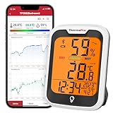 ThermoPro TP358 Bluetooth Hygrometer Innen Raumthermometer mit Uhrzeit 0.5℃ Genau Nachtlicht Luftfeuchtigkeitsmesser mit Aufzeichnung Thermometer Innen für Schlafzimmer, Büro, Weinkeller, Gewächshaus