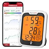 ThermoPro TP358 Bluetooth Hygrometer Innen Raumthermometer mit Uhrzeit 0.5℃ Genau Nachtlicht Luftfeuchtigkeitsmesser mit Aufzeichnung Thermometer Innen für Schlafzimmer, Büro, Weinkeller, Gewächshaus