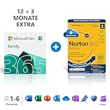 Microsoft 365 Family 12+3 Monate | 6 Nutzer | Mehrere PCs/Macs, Tablets & mobile Geräte | Download Code + NORTON 360 Deluxe | 5 Geräte |15 Monate mit Automatischer Verlängerung| Download Code