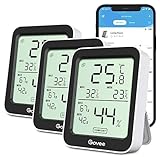 Govee Thermometer Hygrometer, Mini LCD Digital Thermometer Hygrometer Innen mit Benachrichtigungs Alarm, Präzise Hygrometer Temperatur mit APP, Datenspeicherung für Gewächshaus Weinkeller (3 pack)