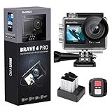 AKASO Action Cam 4K 20MP WiFi 40M Unterwasserkamera Ultra HD Touchscreen 170 ° Einstellbar Weitwinkel, EIS Stabilisierung, 5X Zoom, 2.4G Fernbedienung und 2 Akkus 1350mAh- Brave 4 Pro (Grau)