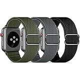 CACOE kompatibel mit Apple Watch Armband 45mm 44mm 42mm 41mm 40mm 38mm für Damen Herren, Nylon Stoff Schlaufe Ersatzarmband Sport Band für iWatch Series 8/7/6/SE/5/4/3/2/1, Schwarz und Grün und Grau