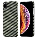 pitaka magnetische Hülle Kompatibel mit iPhone XS (5,8') MagEZ Case Handyhülle Aramidfaser Schutzhülle, Schlank, Ultra Leicht, Robust und Stabil-Schwarz/Gelb(Köperbindung)