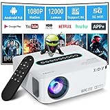 4K Support Beamer mit 5G WiFi und Bluetooth, XGODY X1 12000L Native 1080P HD Eingebaute Android OS Projektor YouTube Netflix vorinstallieren, 8000+ Apps, Dolby Sound Smart Portable Beamer mit Tasche