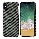 pitaka Magnetische Hülle Kompatibel mit iPhone XR (6,1') MagEZ Case Handyhülle Aramidfaser Schutzhülle, Schlank, Ultra Leicht, Robust und Stabil-Schwarz/Grau(Leinwandbindung)