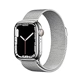 Apple Watch Series 7 (GPS + Cellular, 41mm) Smartwatch - Edelstahlgehäuse Silber, Milanaise Armband Silber. Fitnesstracker, Blutsauerstoff und EKGApps, Always-On Retina Display, Wasserschutz